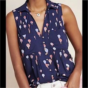 Maeve Anthropologie Whimsical Pintucked Blouse Hot Air Balloon tank top.